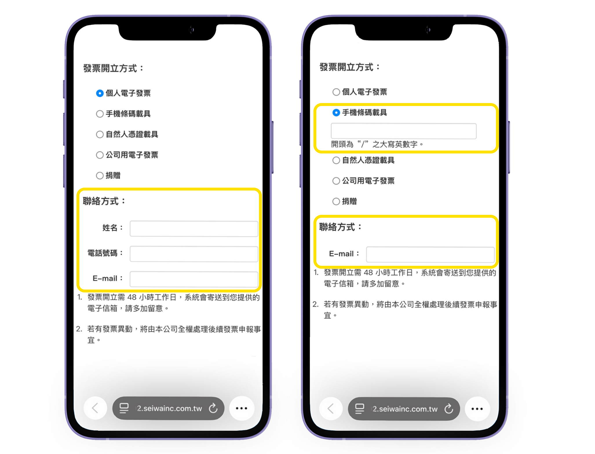 步驟四、依據發票開立方式，選填資訊